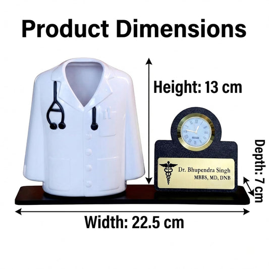 Giftationery Medical Theme Desk Organizer with clock - personalized gift to a doctor Pen Stand | Unique Apron/Coat Shape Pencil Holder | A gift to doctors female, male & Medical Aspirants