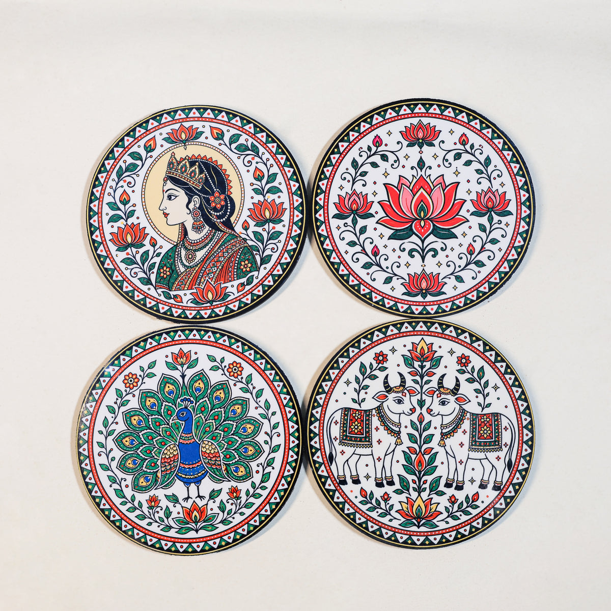 coaster 4 setMadhubani Tea Coasters Set of 4 with Holder - Wooden Coasters for Table