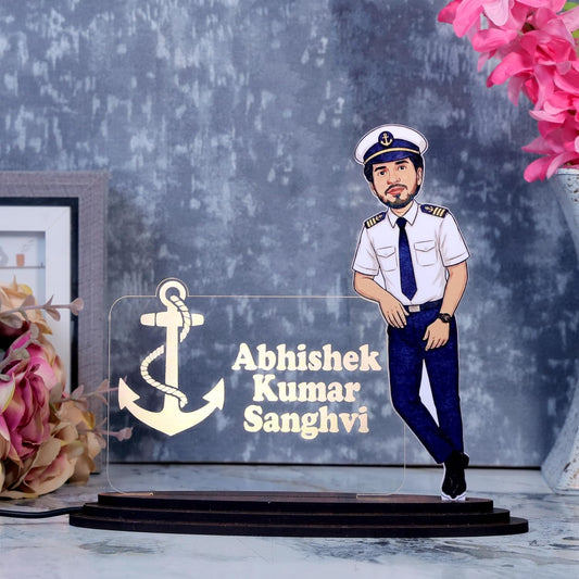 Personalized Sailor/Mariner Caricature LED Name Plate – Custom Photo Desk Gift for Navy & Merchant Navy Professionals
