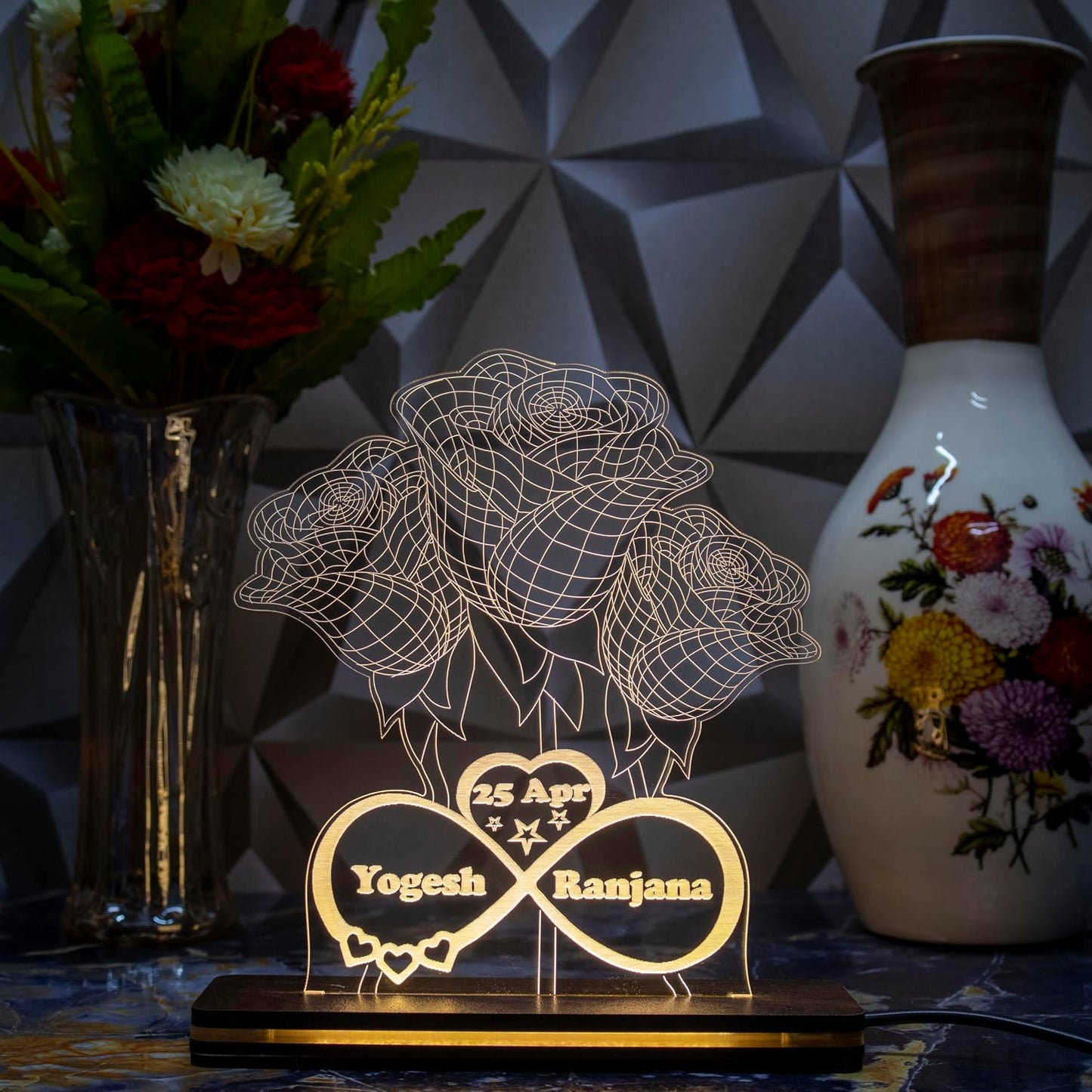 Giftationery Personalized LED Lamp - Perfect Anniversary, Birthday, Wedding, or Valentine's Day Gift for Couples & Spouses and Others (FL Design1.1)