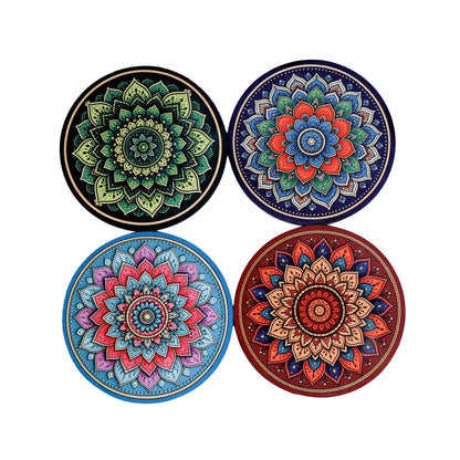 Mandala Art Tea Coasters Set of 4 with Holder - Wooden Coasters for Table