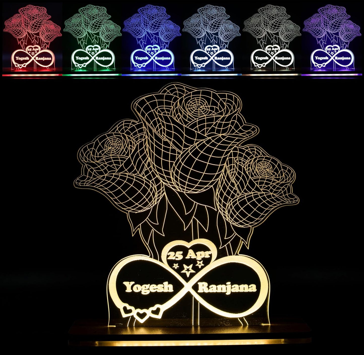 Giftationery Personalized LED Lamp - Perfect Anniversary, Birthday, Wedding, or Valentine's Day Gift for Couples & Spouses and Others (FL Design1.2)