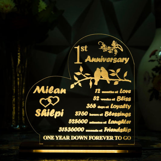 Giftationery Personalized LED Lamp - Perfect Anniversary, Birthday, Wedding, or Valentine's Day Gift for Couples & Spouses and Others (HT Design2.1)