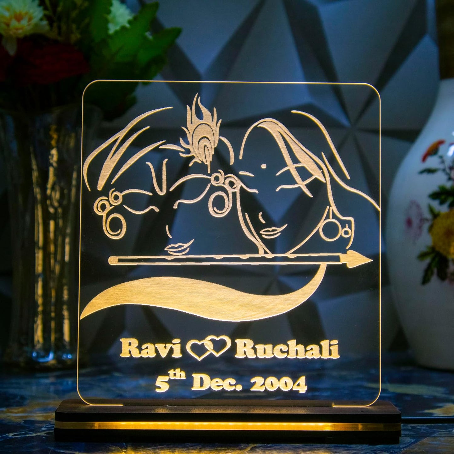 Giftationery Personalized LED Lamp - Perfect Anniversary, Birthday, Wedding, or Valentine's Day Gift for Couples & Spouses and Others (RK Design3.2)