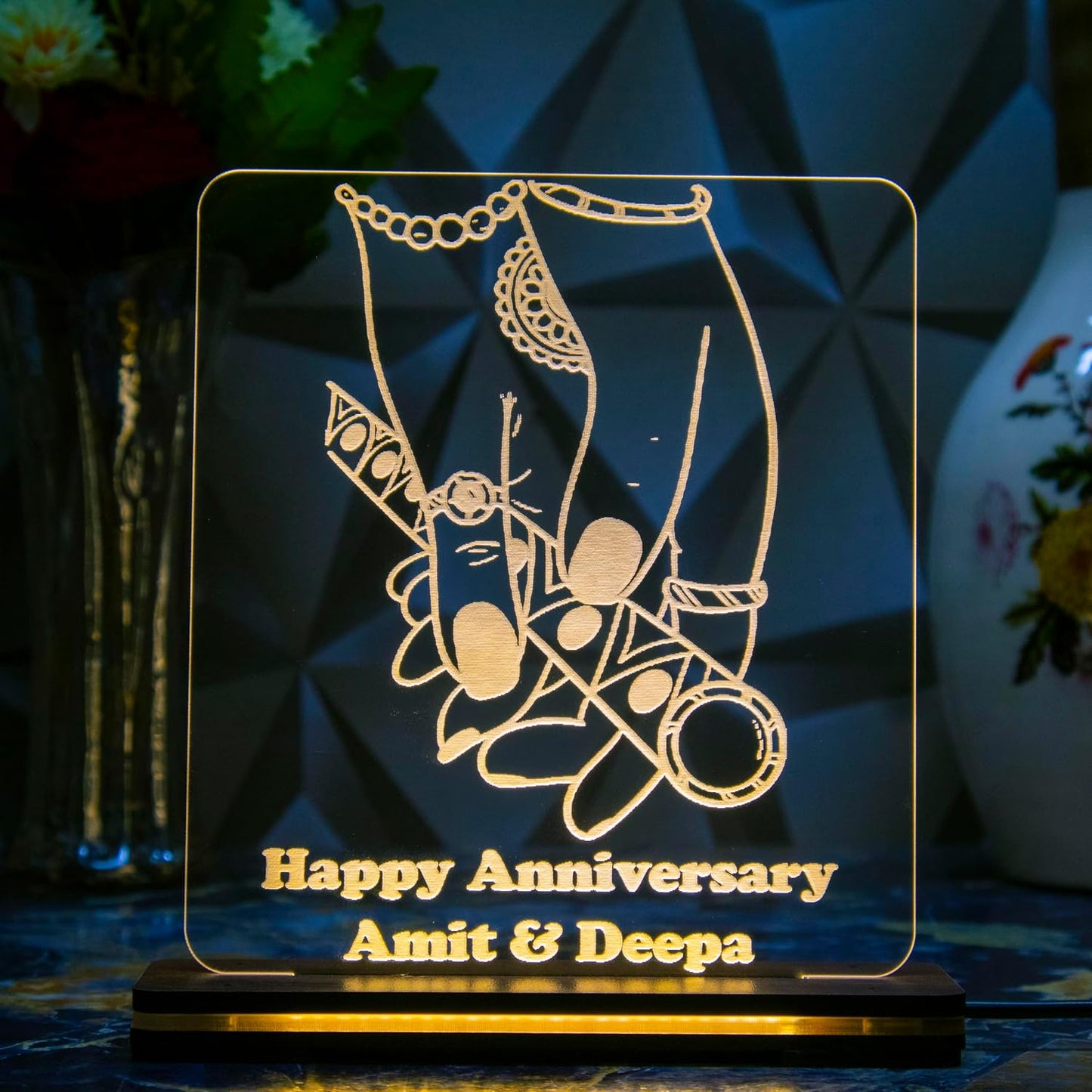 Giftationery Personalized LED Lamp - Perfect Anniversary, Birthday, Wedding, or Valentine's Day Gift for Couples & Spouses and Others (RK Design4.1)