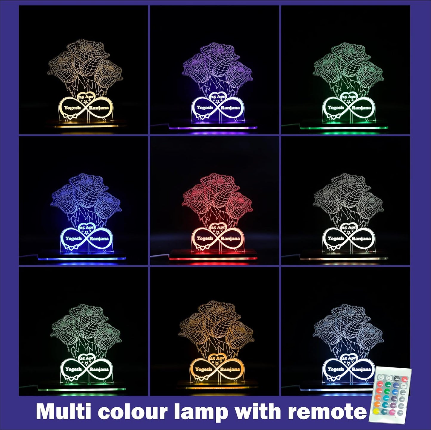 Giftationery Personalized LED Lamp - Perfect Anniversary, Birthday, Wedding, or Valentine's Day Gift for Couples & Spouses and Others (FL Design1.2)