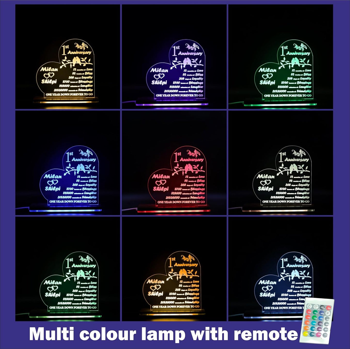 Giftationery Personalized LED Lamp - Perfect Anniversary, Birthday, Wedding, or Valentine's Day Gift for Couples & Spouses and Others (HT Design2.1)