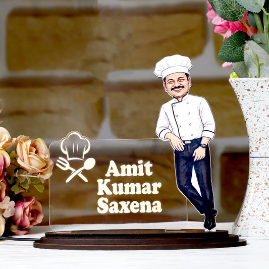 Personalized Chef Caricature LED Name Plate – Custom Photo Desk Gift for Chefs & Cooking Enthusiasts