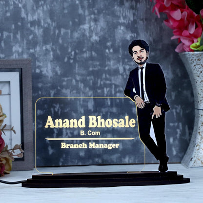Personalized Professional Caricature LED Name Plate – Custom Photo Desk Nameplate for Office & Corporate Gifting