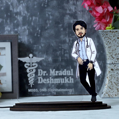 Personalized Male Doctor Caricature LED Name Plate – Custom Photo Desk Gift for Doctors