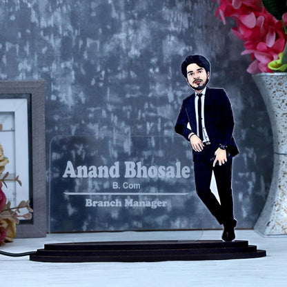 Personalized Professional Caricature LED Name Plate – Custom Photo Desk Nameplate for Office & Corporate Gifting