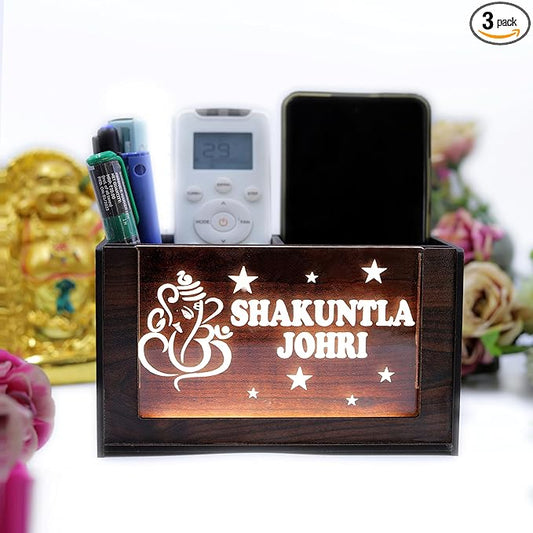 Desk Organizer with LED Name Lamp | Customized Gift for Men, Women, Teachers, Doctors, Dad, Husband | Pen Holder, Table Lamp | Personalized Birthday Gift | Office Organizer - Two Box