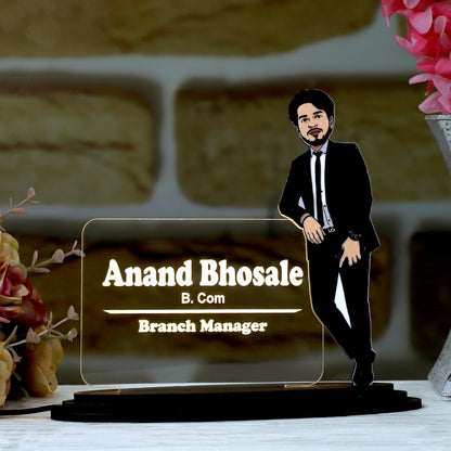 Personalized Professional Caricature LED Name Plate – Custom Photo Desk Nameplate for Office & Corporate Gifting