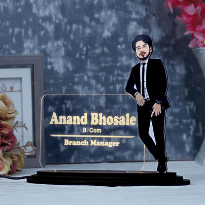 Personalized Professional Caricature LED Name Plate – Custom Photo Desk Nameplate for Office & Corporate Gifting