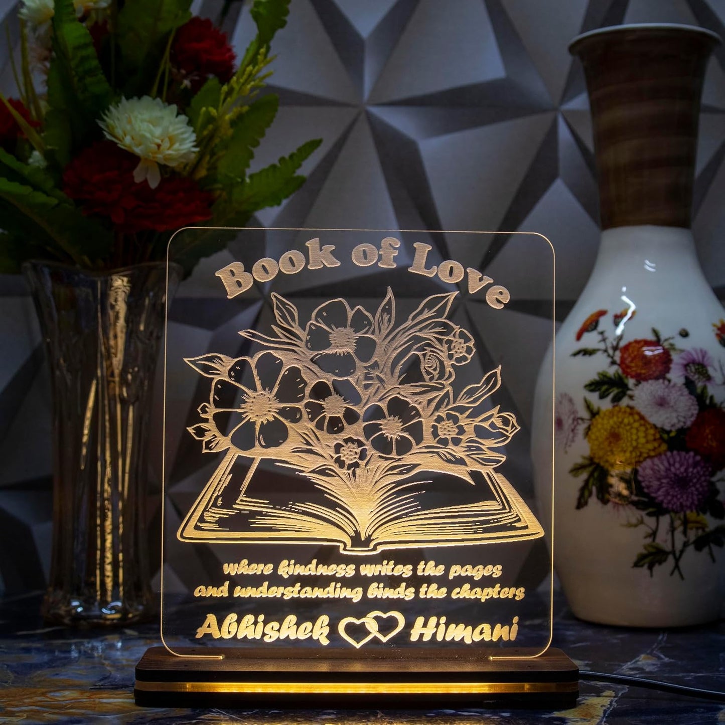 Giftationery Personalized LED Lamp - Perfect Anniversary, Birthday, Wedding, or Valentine's Day Gift for Couples & Spouses and Others (BK Design1.1)