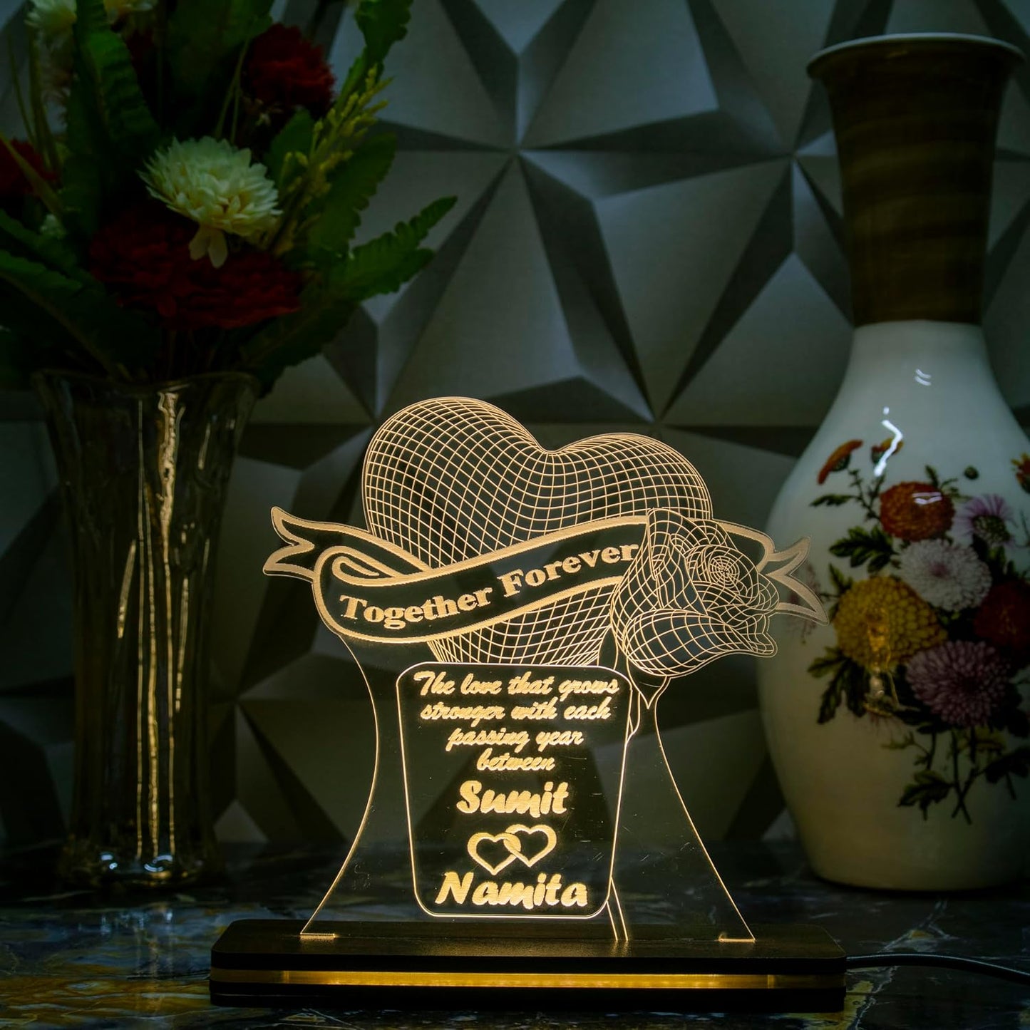 Giftationery Personalized LED Lamp - Perfect Anniversary, Birthday, Wedding, or Valentine's Day Gift for Couples & Spouses and Others (HT Design1.1)