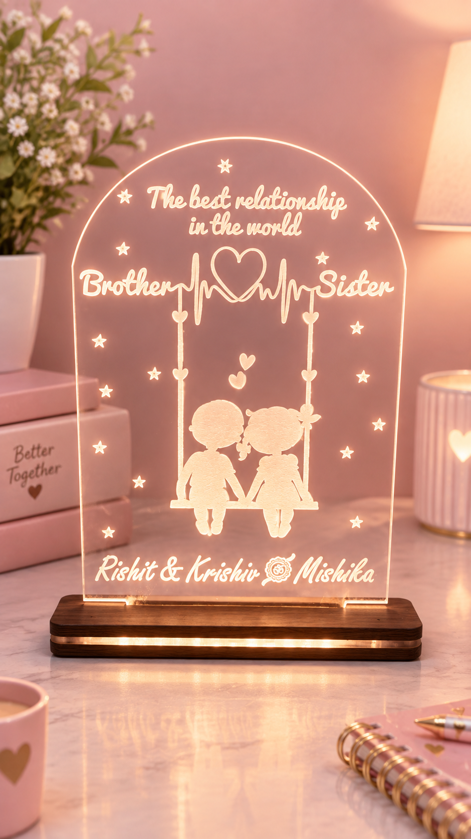 Personalised Brother Sister Acrylic LED Lamp – Custom Name Gift for Rakhi, Bhai Dooj & Birthday