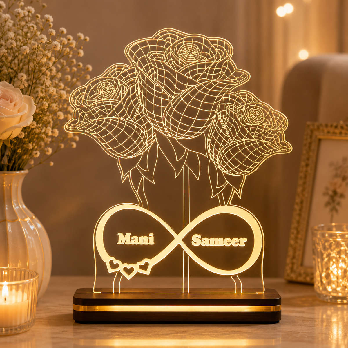 Giftationery Personalized LED Lamp - Perfect Anniversary, Birthday, Wedding, or Valentine's Day Gift for Couples & Spouses and Others (FL Design1.1)