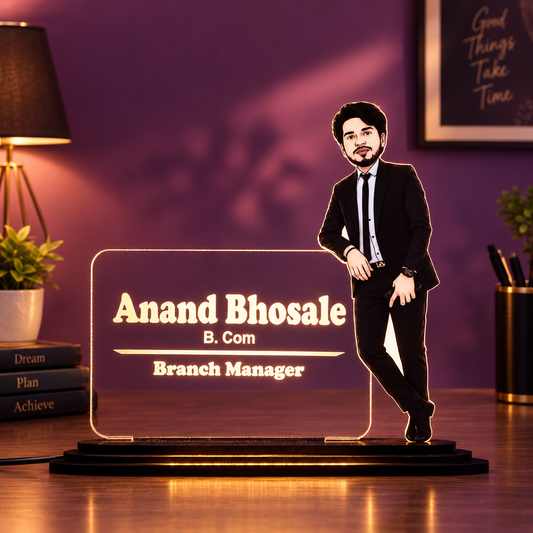 Personalized Professional Caricature LED Name Plate – Custom Photo Desk Nameplate for Office & Corporate Gifting