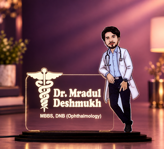 Personalized Male Doctor Caricature LED Name Plate – Custom Photo Desk Gift for Doctors