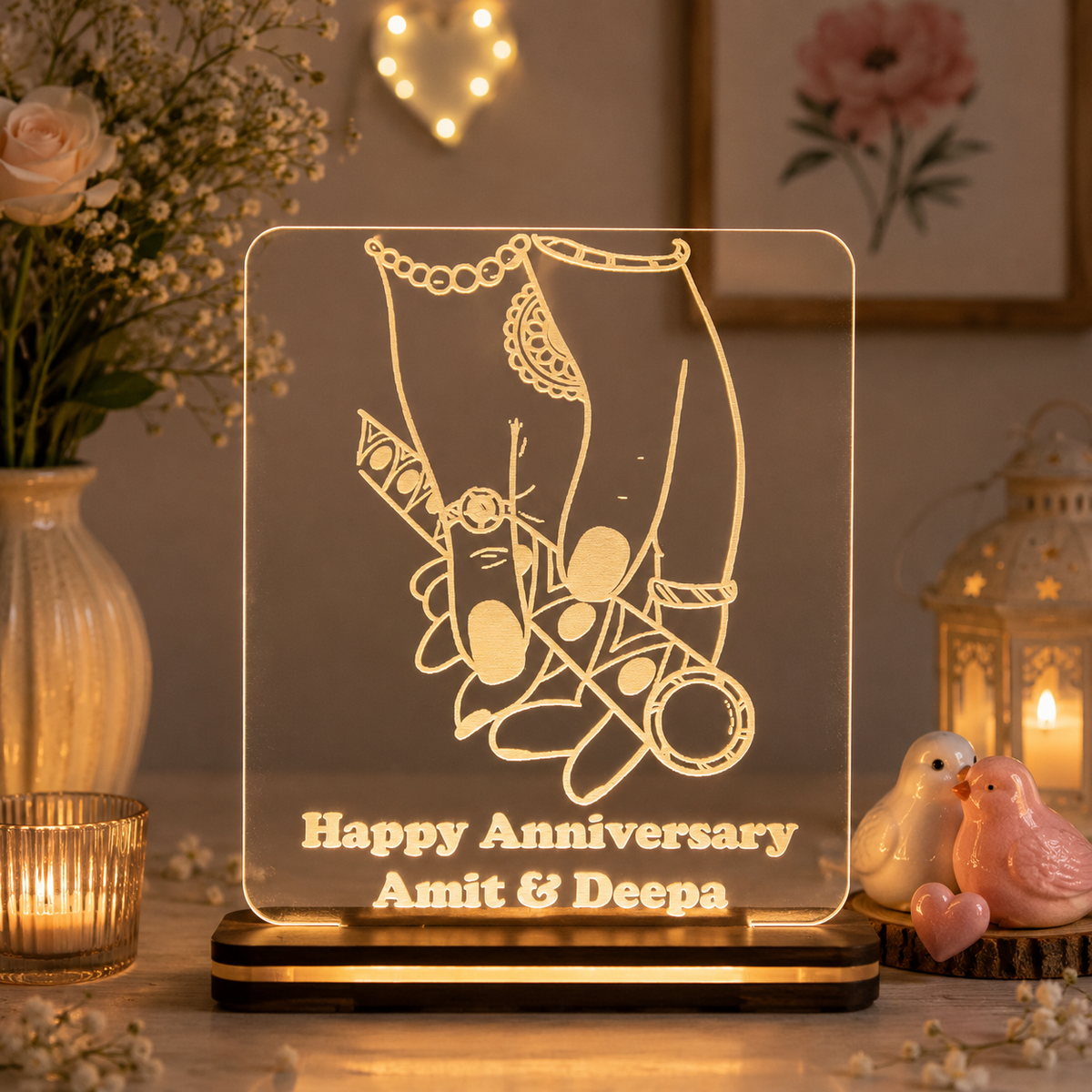 Giftationery Personalized LED Lamp - Perfect Anniversary, Birthday, Wedding, or Valentine's Day Gift for Couples & Spouses and Others (RK Design4.1)