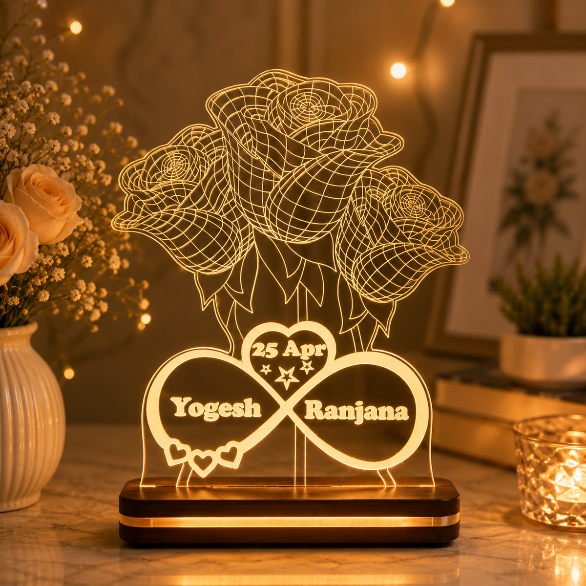 Giftationery Personalized LED Lamp - Perfect Anniversary, Birthday, Wedding, or Valentine's Day Gift for Couples & Spouses and Others (FL Design1.2)