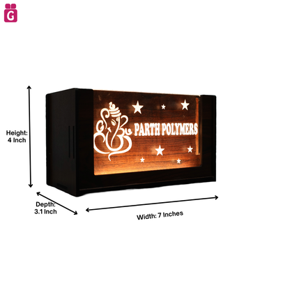 stylish wooden pen stand, pen holder, desk organiser for office & study table, personalised gift decor with LED name light, customised gifts for women, men, and girls. - 2Box