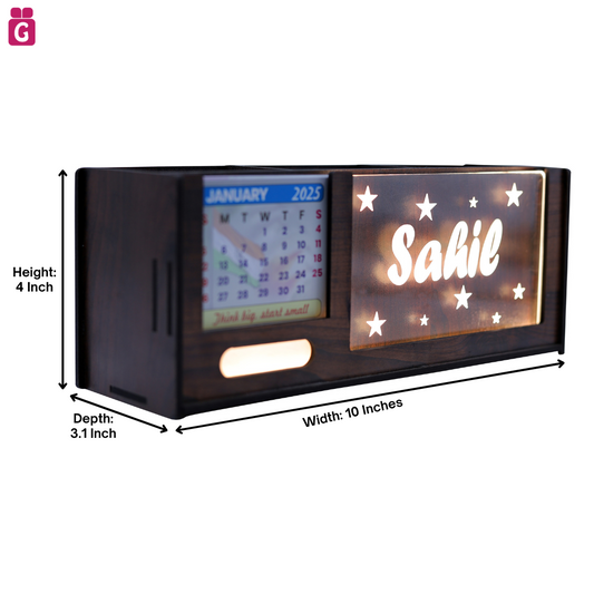 Desk Organizer with LED Name Lamp | Customized Gift for Men, Women, Teachers, Doctors, Dad, Husband | Pen Holder, Table Lamp | Personalized Birthday Gift | Office Organizer - Three Box