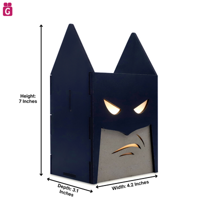 LED Glow Batman Pen Stand | Multipurpose Wooden Desk Organizer and Pencil Holder | Stationary, Remote & Brush Holder for Kids, Office & Study Table