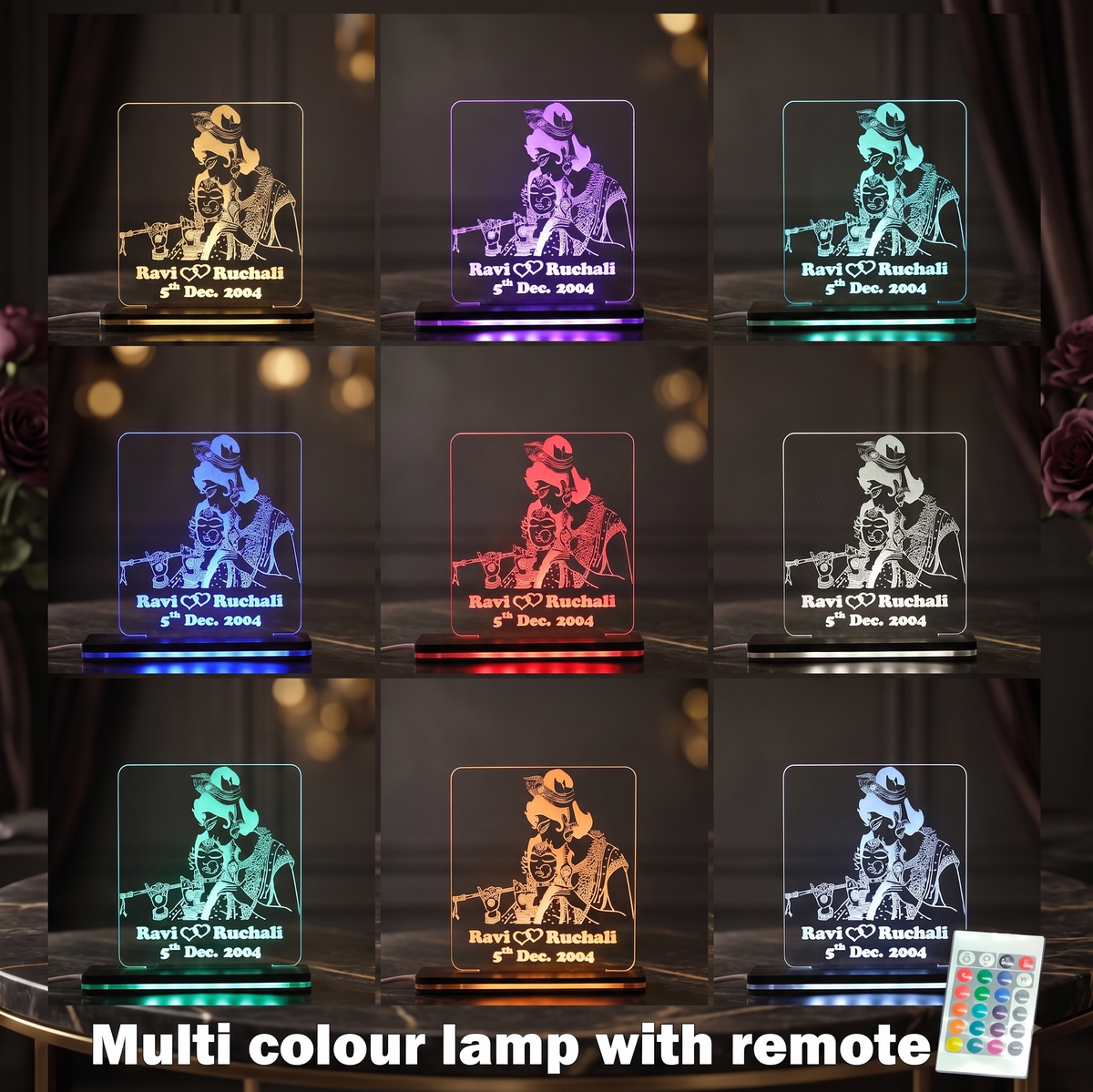 Giftationery Personalized LED Lamp - Perfect Anniversary, Birthday, Wedding, or Valentine's Day Gift for Couples & Spouses and Others (RK Design1.2)