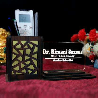 Desk Organizer with LED Name Lamp | Customized Gift for Men, Women, Teachers, Doctors, Dad, Husband | Pen Holder, Table Lamp | Personalized Birthday Gift | Office Organizer - Jali Box