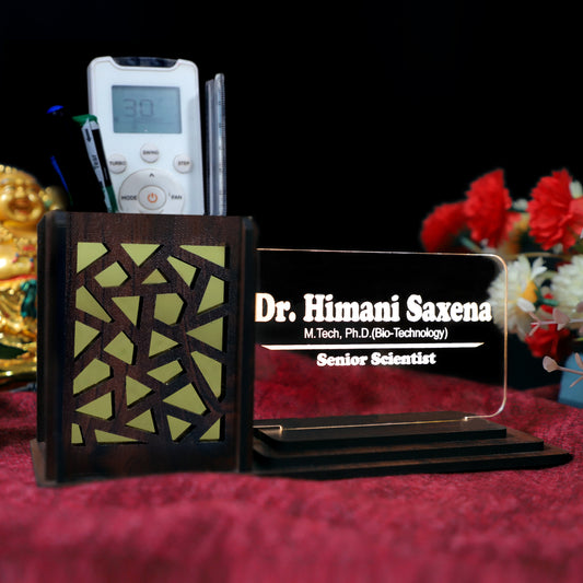 Desk Organizer with LED Name Lamp | Customized Gift for Men, Women, Teachers, Doctors, Dad, Husband | Pen Holder, Table Lamp | Personalized Birthday Gift | Office Organizer - Jali Box
