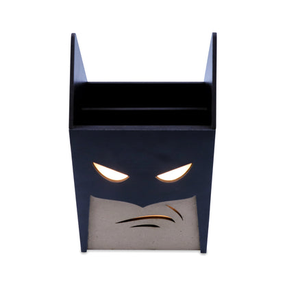 LED Glow Batman Pen Stand | Multipurpose Wooden Desk Organizer and Pencil Holder | Stationary, Remote & Brush Holder for Kids, Office & Study Table