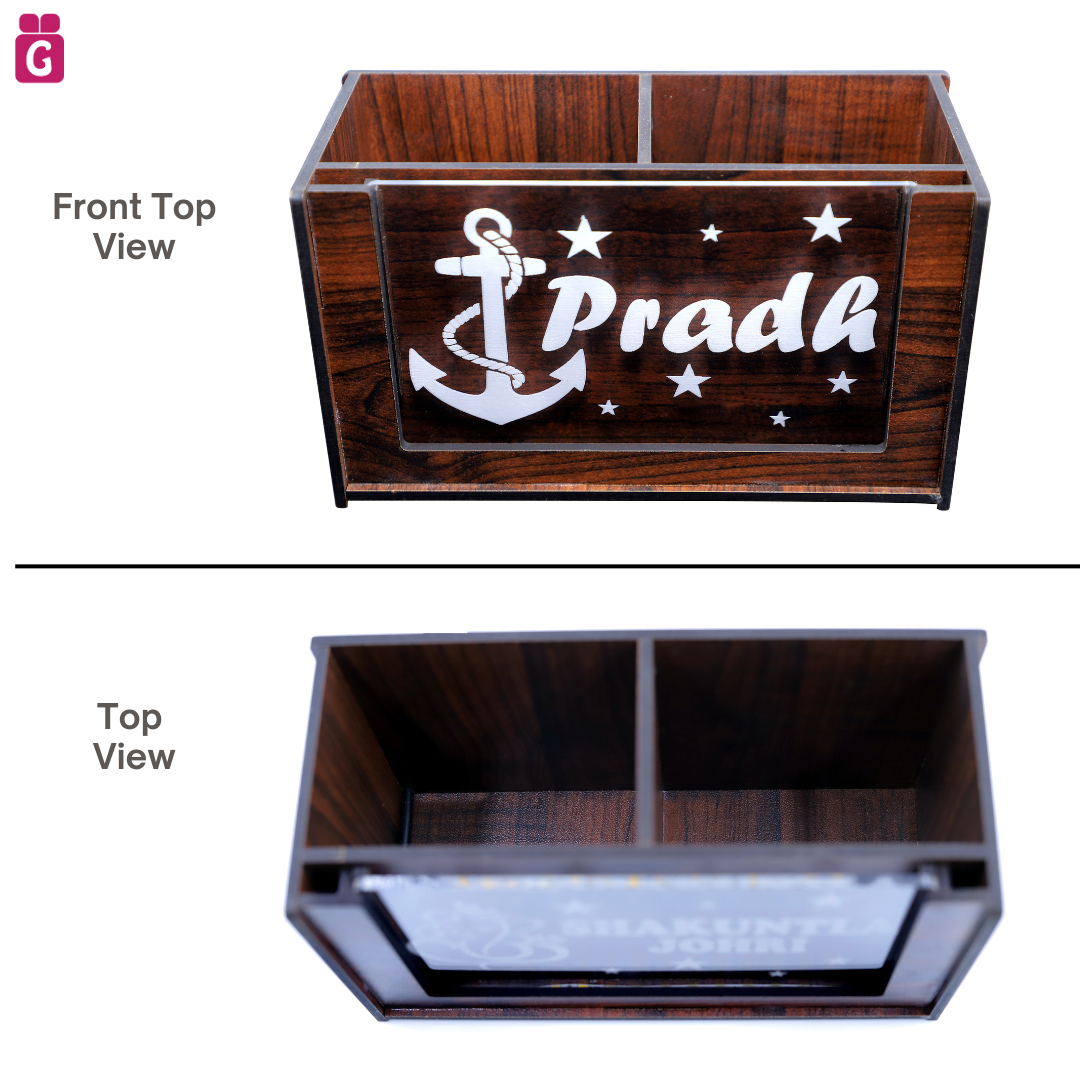 Desk Organizer with LED Name Lamp | Customized Gift for Men, Women, Teachers, Doctors, Dad, Husband | Pen Holder, Table Lamp | Personalized Birthday Gift | Office Organizer - Two Box