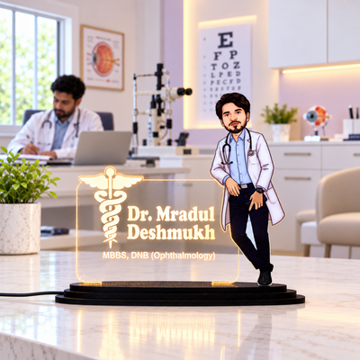 Personalized Male Doctor Caricature LED Name Plate – Custom Photo Desk Gift for Doctors